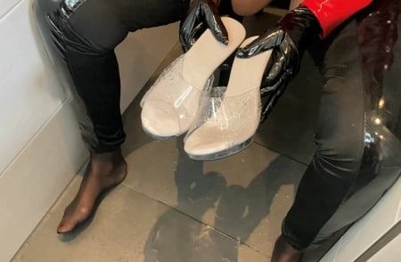clear high heel mules pissing         