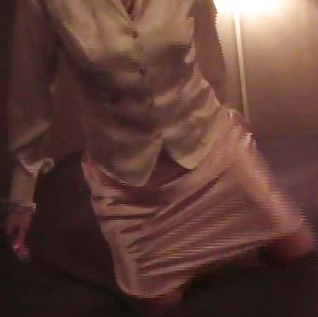 White satin blouse and pink satin half slip porn gallery