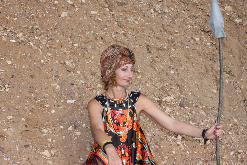 With Pear in Colorful Dress on Sand - 66 Pics 