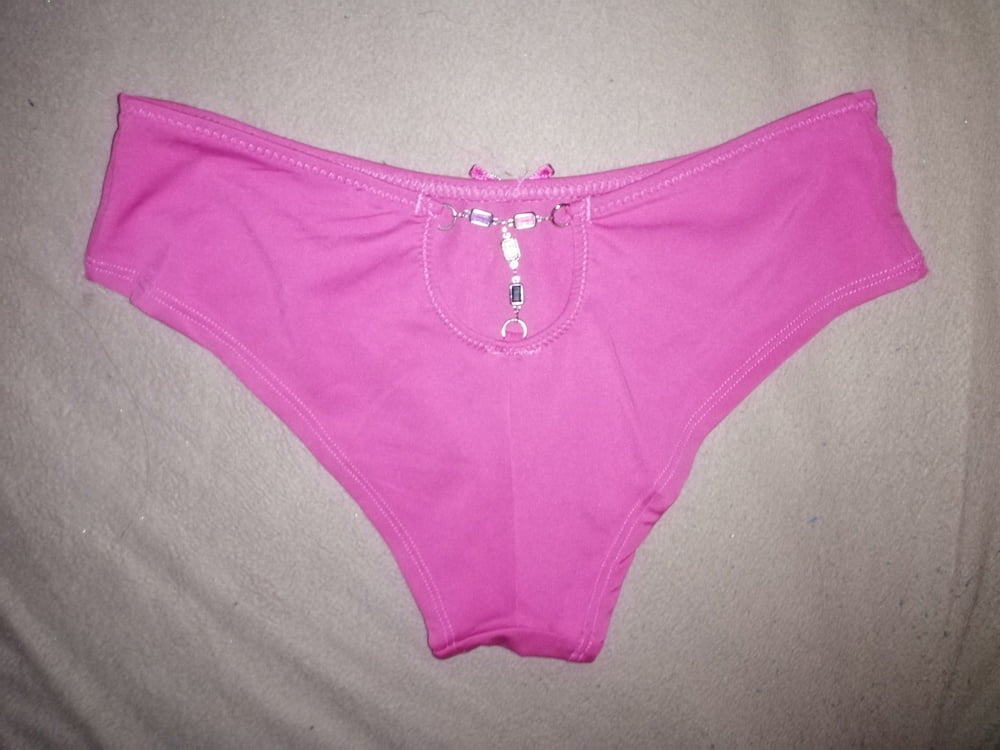 Wife's pink and white panties - 4 Photos 