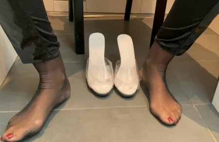 clear high heel mules pissing         