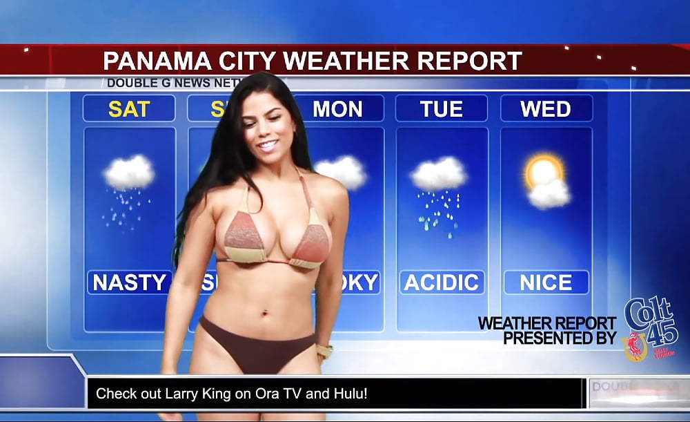 Naked weather report lady.