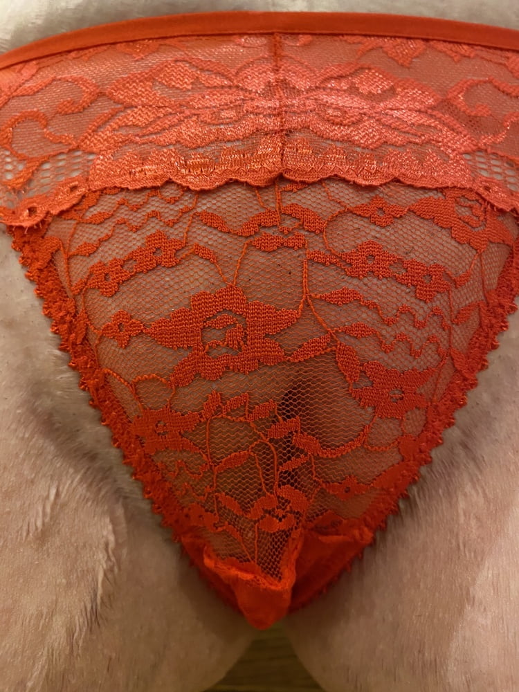 Sexy red thong on bald pussy for sale - 6 Photos 