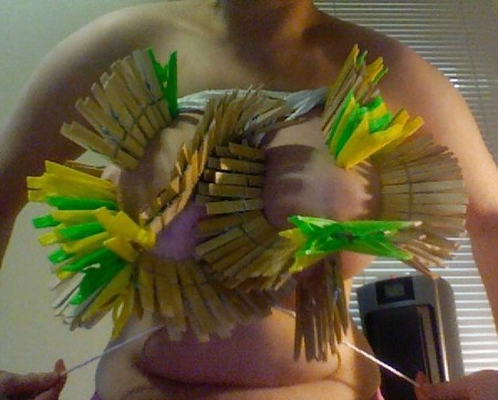 Big Natural Boobs Tortured With Over 100 pegs