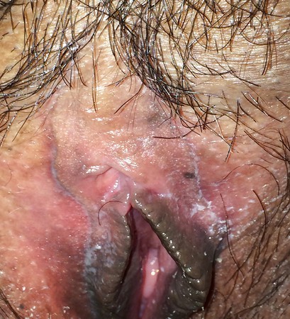 Close up wife's pussy with her cum.
