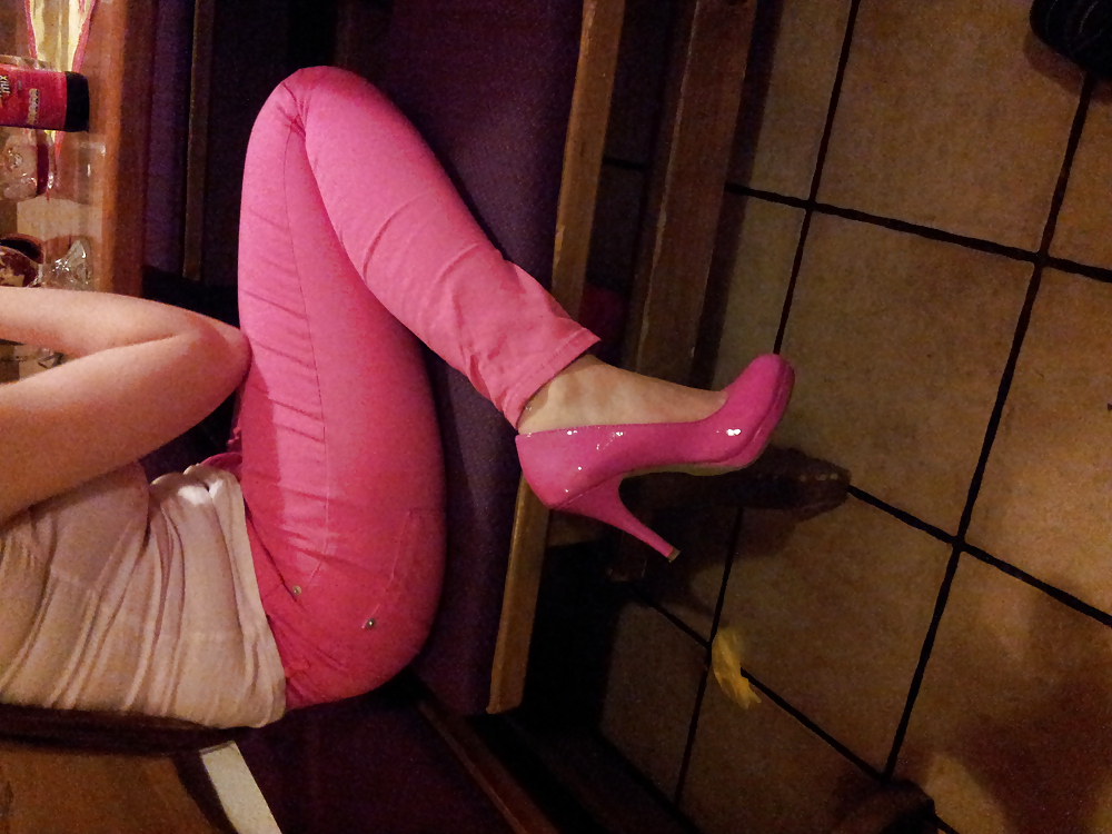 wifes sexy pink pants lack patent shiny heels pumps shoes porn gallery