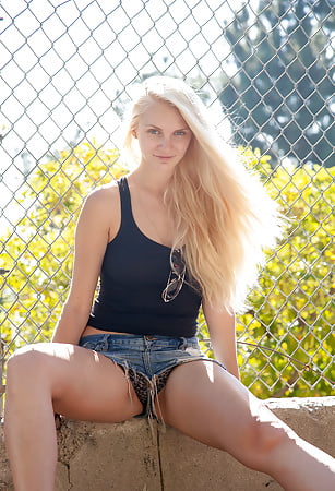 Sweet white Russian ass in denim shorts