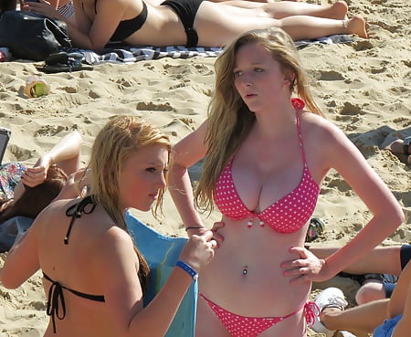 Busty Teen Blonde in Bikini With Big Juggs