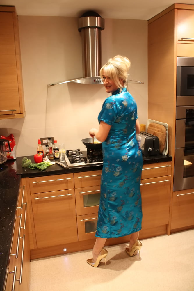 Wife in satin dress - 32 Photos 