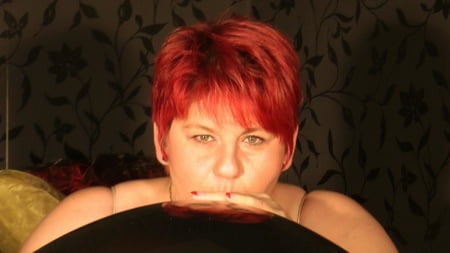 black balloon golden heels red fingernails         