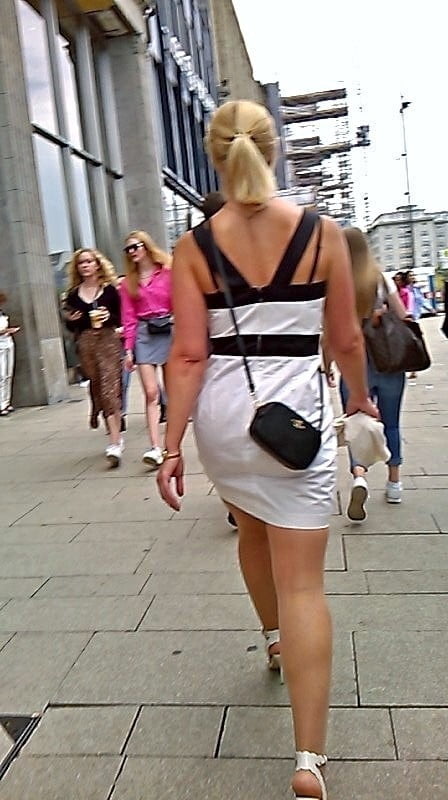 Hot blonde walking the streets inpantyhose and heels - 52 Photos 