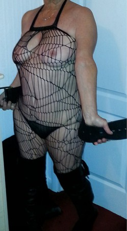 see throug body stocking & thigh boots