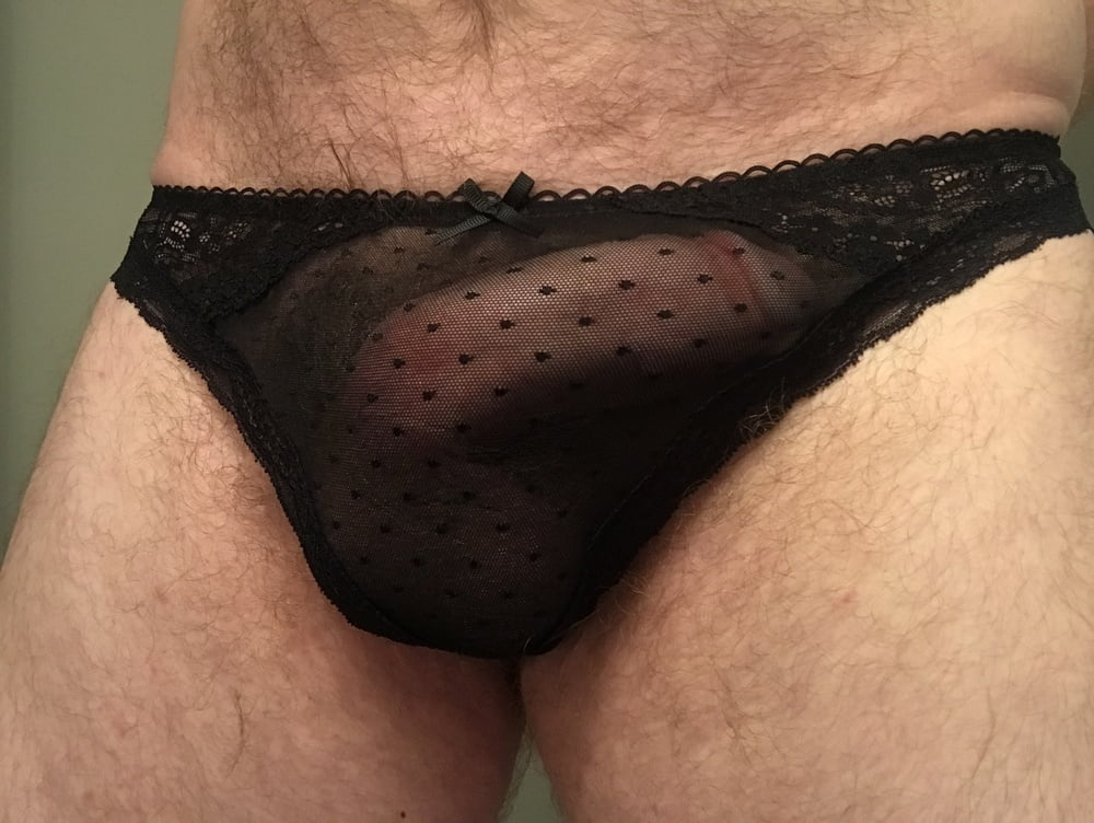 Cock In Black Soft Lace Thong See Through Panties 10
