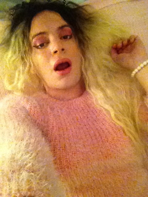 CD Sissy In Fuzzy Pink Sweater Thinking About Co