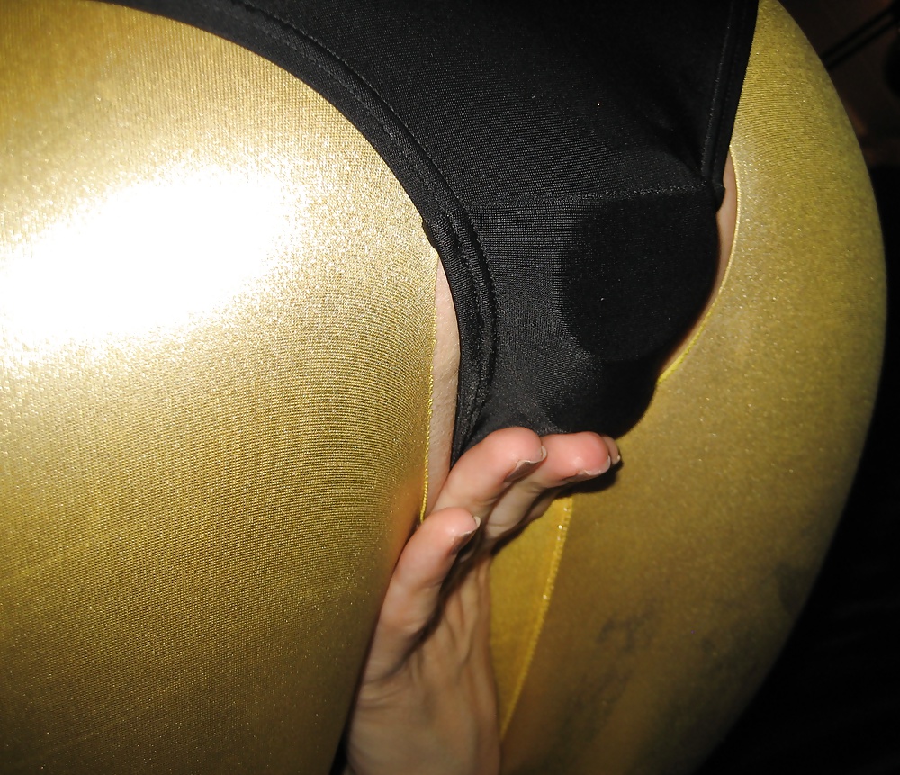 Gold Leggings Swimsuit Heels + Dildo porn gallery