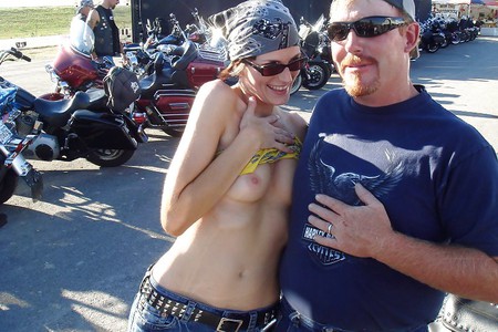 biker babe flashing her little tits