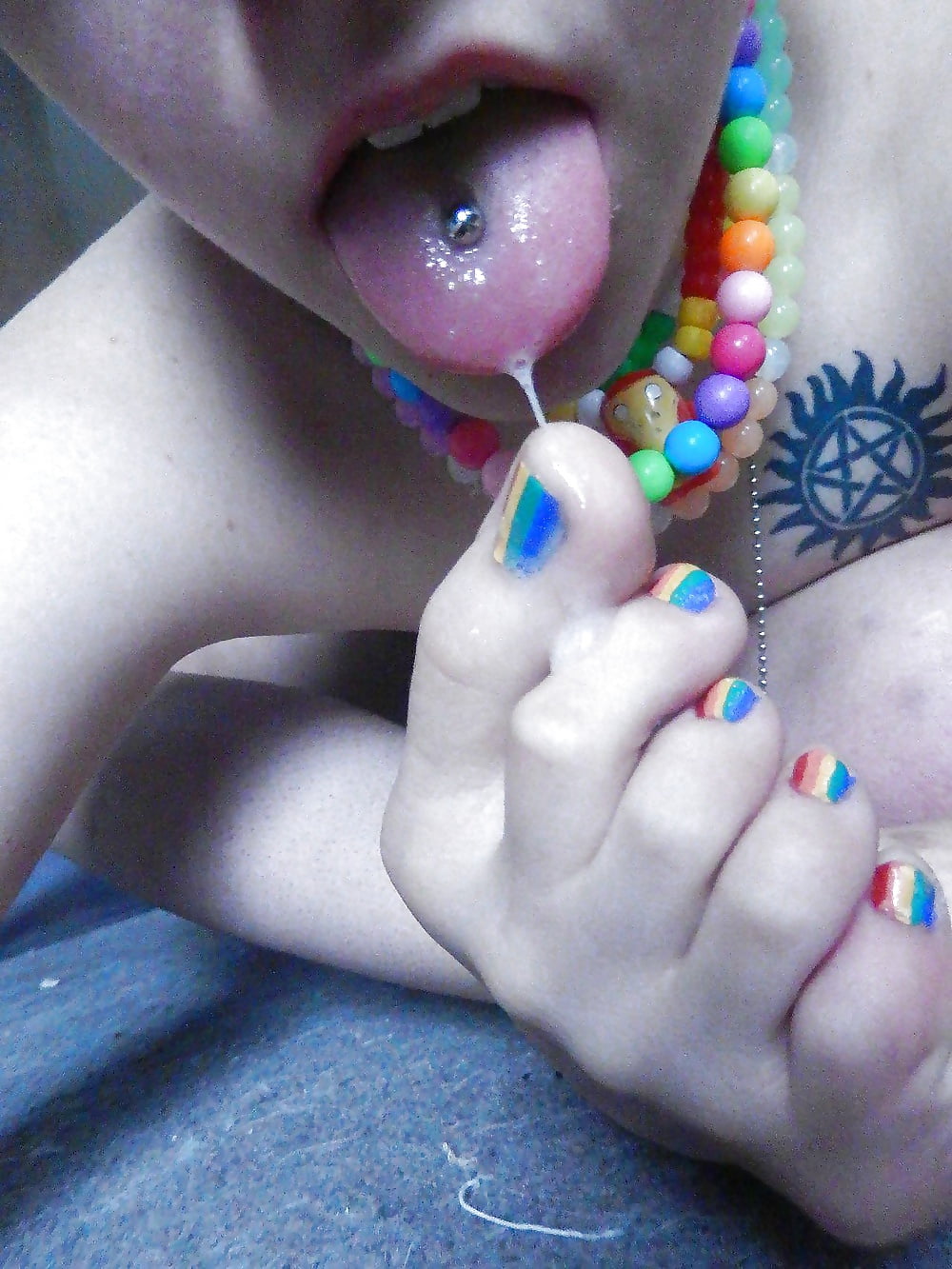 Piercing Girl Sucking Her Toes